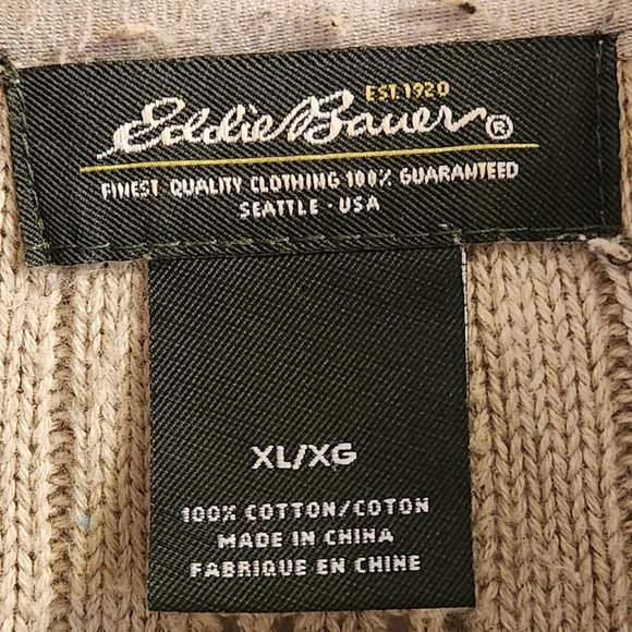 Women's Eddie Bauer Sweater SZXL Tan Cable Knit 4 Button Collared 3/4 Sleeves - Picture 6 of 6